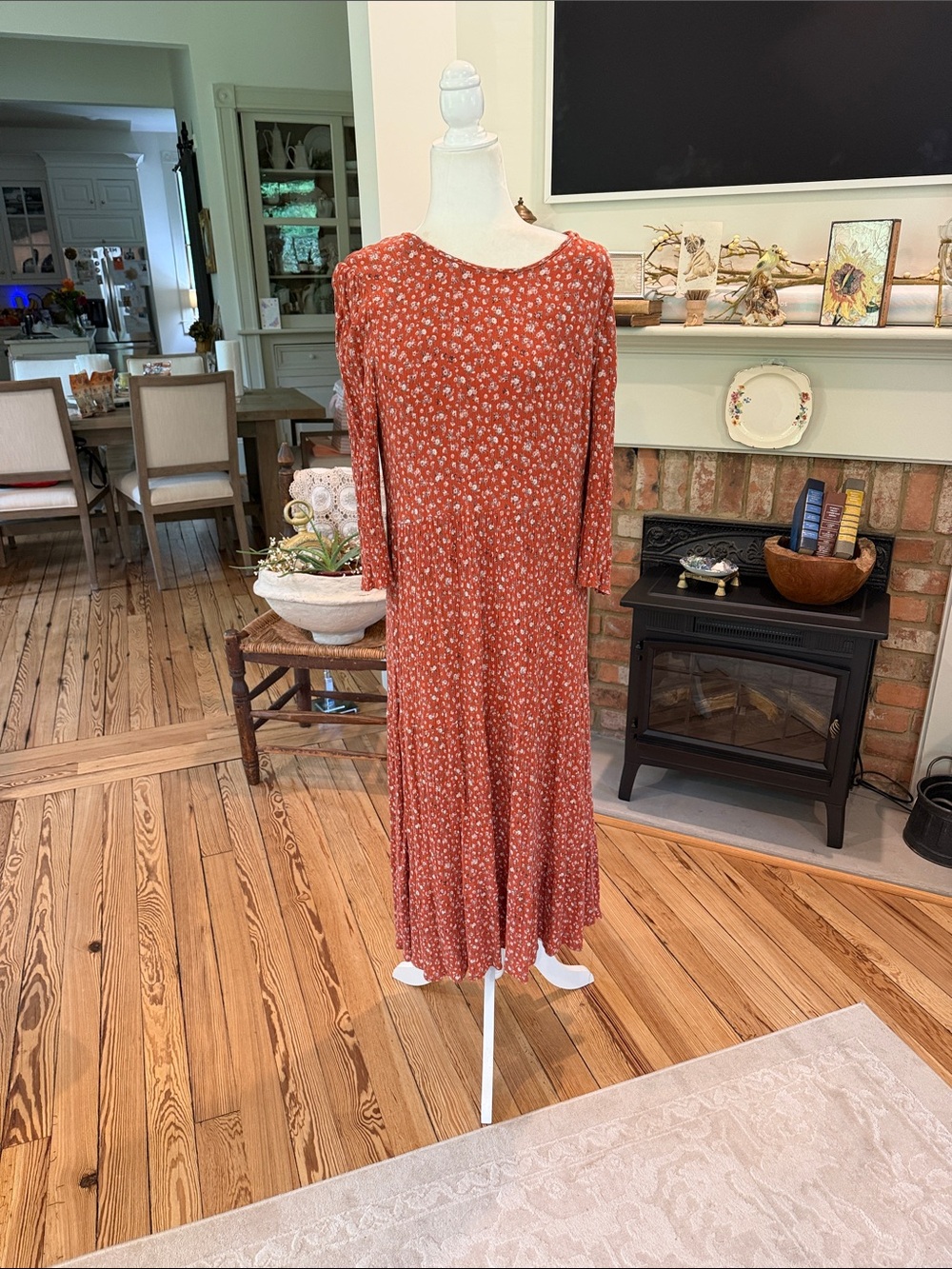 Bohme Rust Floral Long-Sleeve Maxi Dress size Large